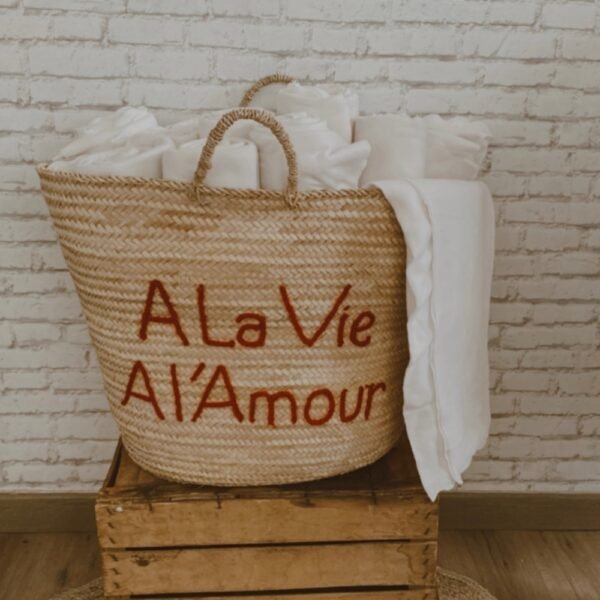 Location grand cabas en palmier et laine à Lyon