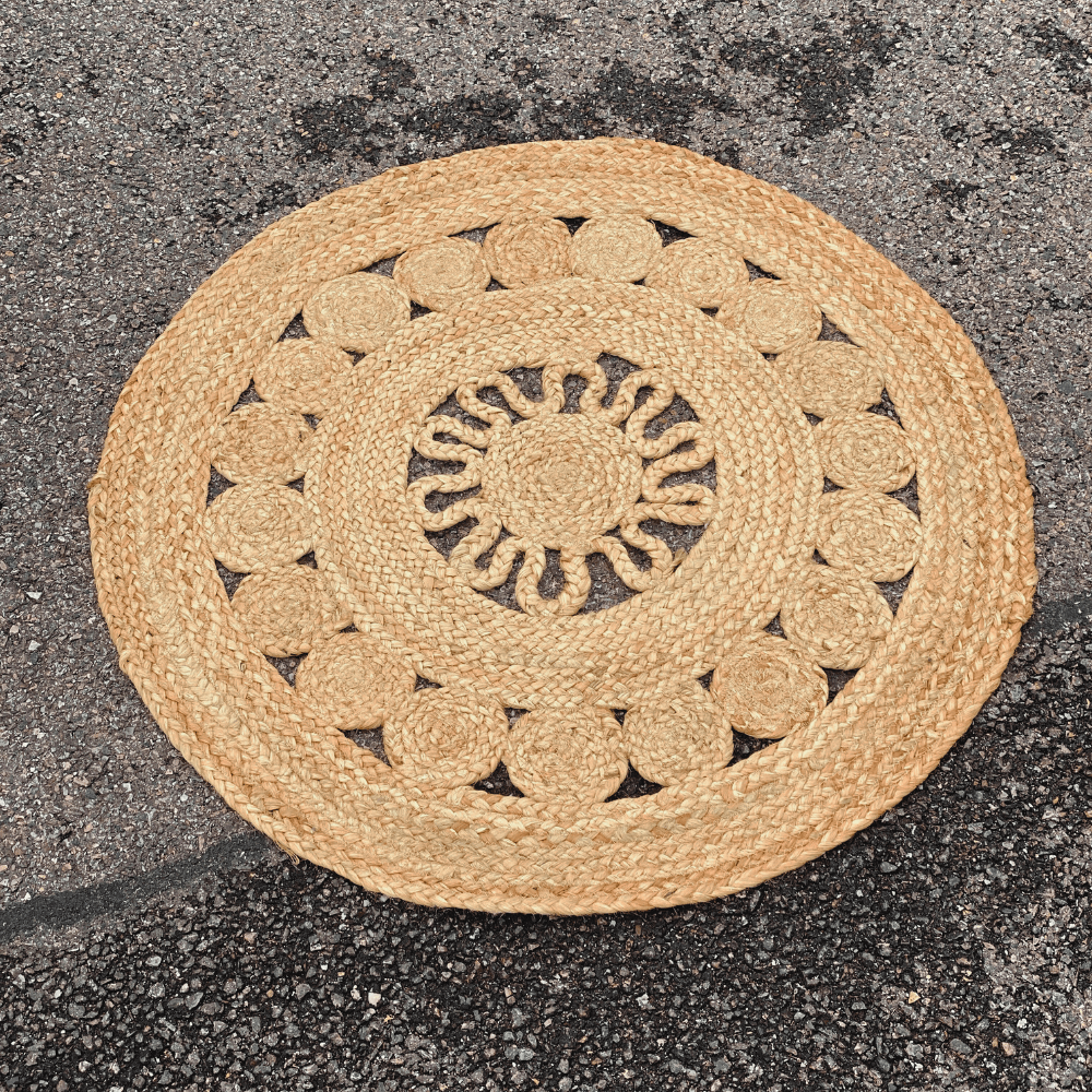 Tapis rond en jute ajouré