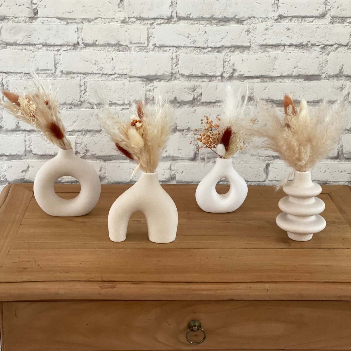 soliflores blanc fleurs séchées Mini soliflore couleur crème (avec et sans fleurs séchées)