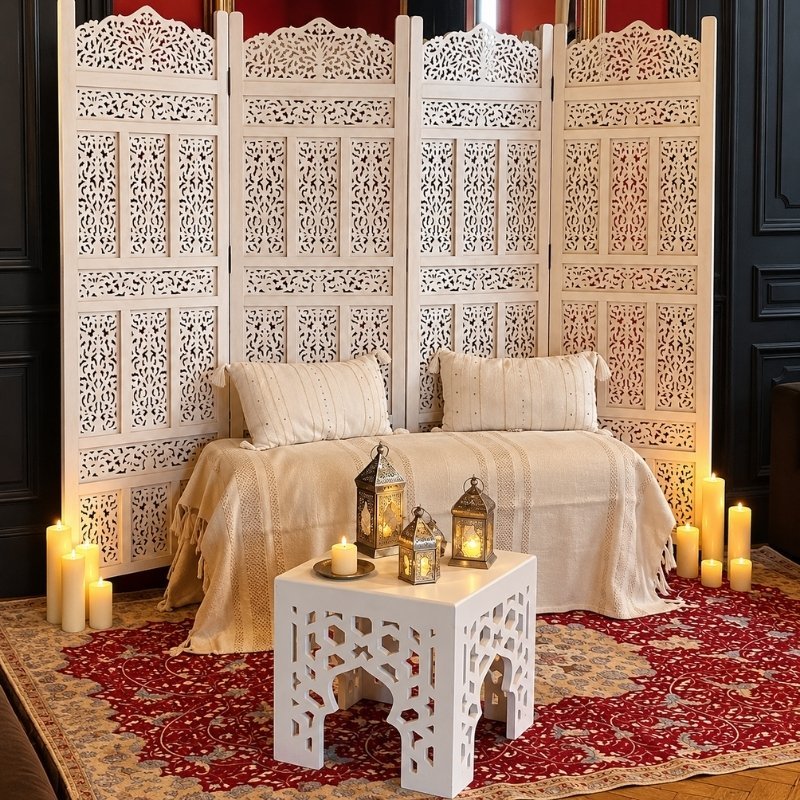 paravent bohème Paravent blanc ajouré